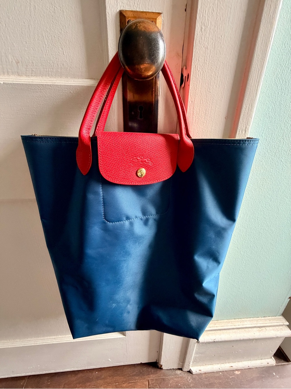 Longchamp Le Pliage Re-Play North-South Top Handle Tote in Ocean